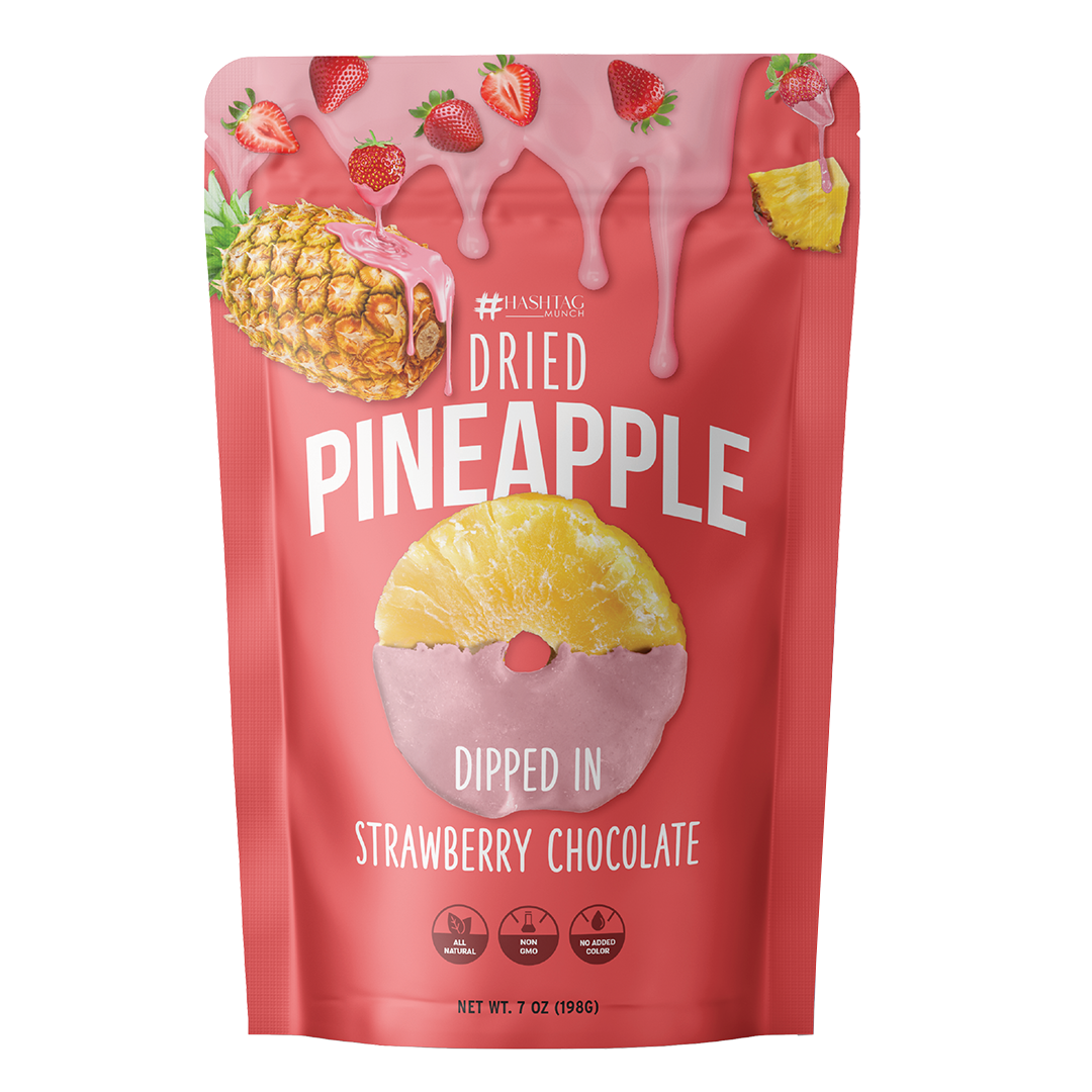 Dried Pineapple Dipped in Strawberry Chocolate
